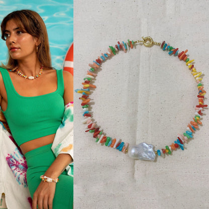 Collar de perlas de agua dulce con cadena de grava roja de nuevo estilo para mujer