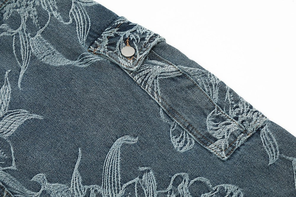 Flower Jacquard Denim Suspender Pants Men - BAGMODA