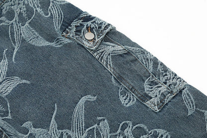 Flower Jacquard Denim Suspender Pants Men - BAGMODA