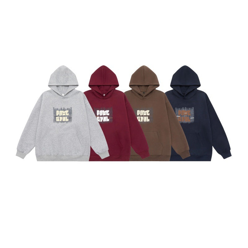 Letter Print Design Unisex Loose Fit Hoodie Sweatshirt - BAGMODA