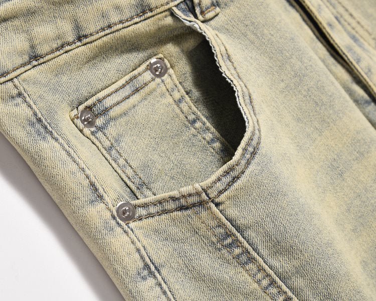 RO Style Wide Leg Patchwork Cargo Pants Jeans Men - BAGMODA