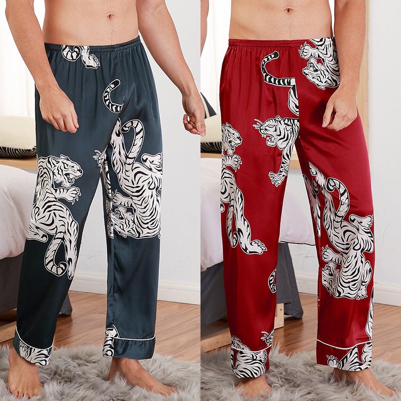 Men sleepwear Bottoms Silk Pajamas Print Long Sleep Pants - BAGMODA