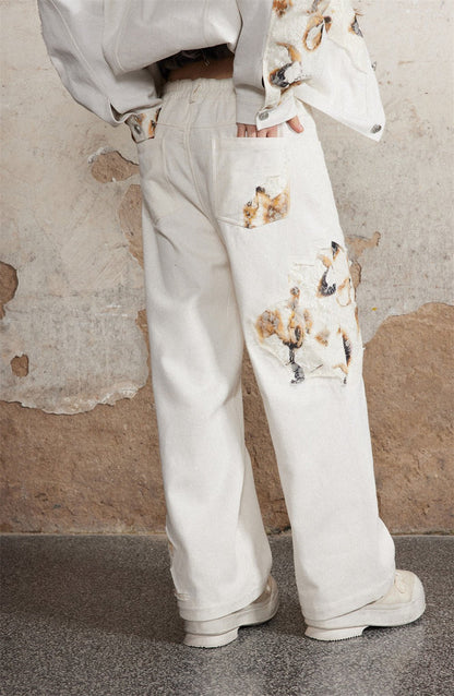 Stitching Denim Straight - leg Pants Men - BAGMODA
