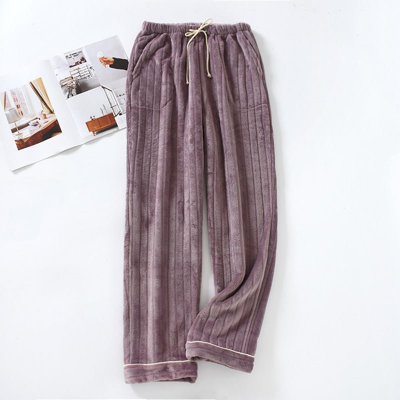 Couple Flannel Home Pants Trousers Thick Coral Fleece Warm Pants Men Plus Size Pants - BAGMODA