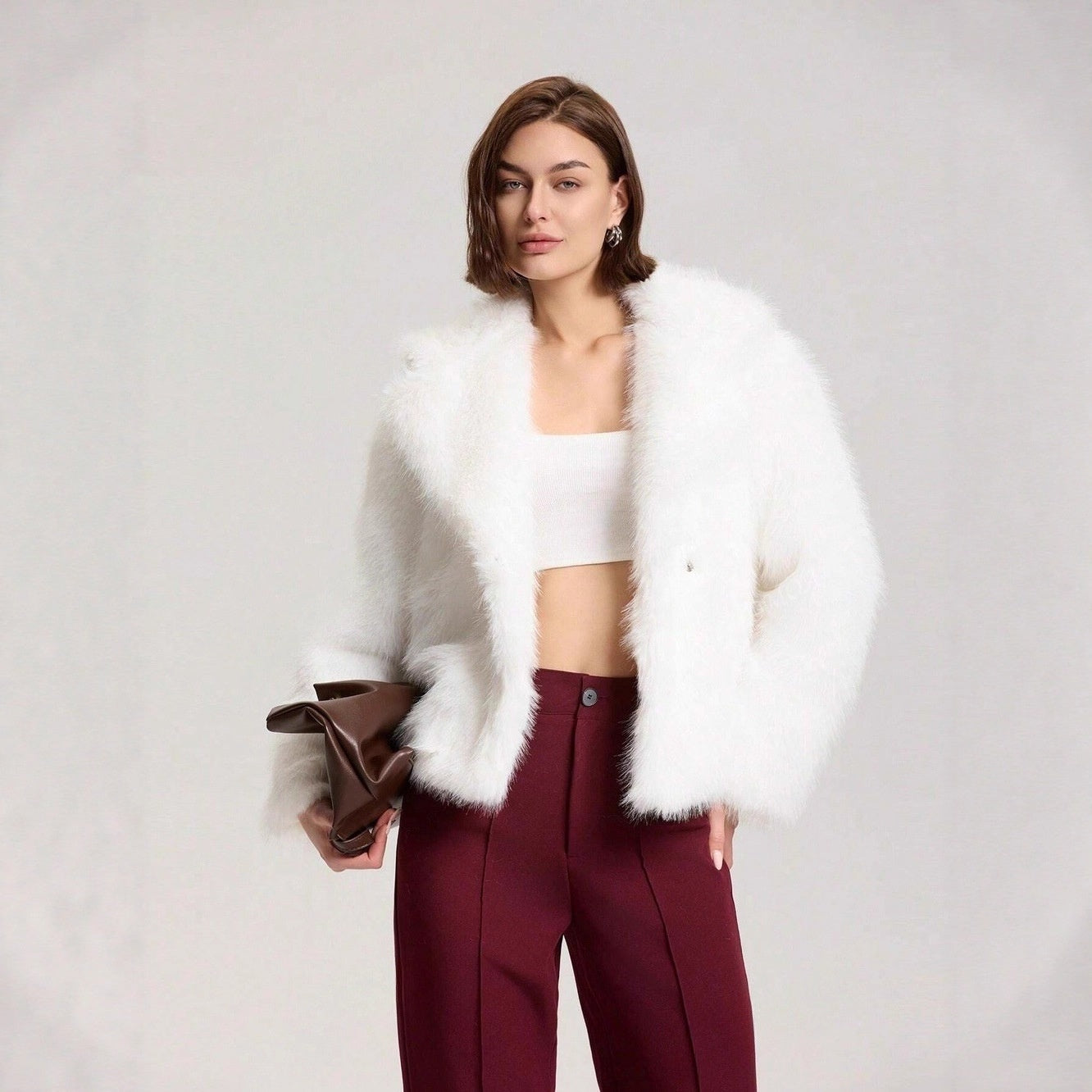 Fox Fur Thick Warm Long Sleeves Short Coat