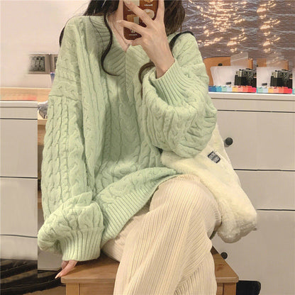 Herbst und Winter Damen lockerer und fauler Strickpullover
