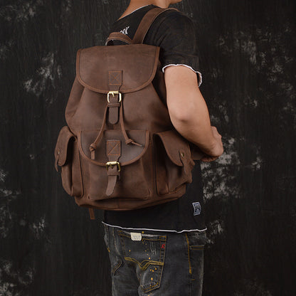 Mochila de cuero con cordón para hombre
