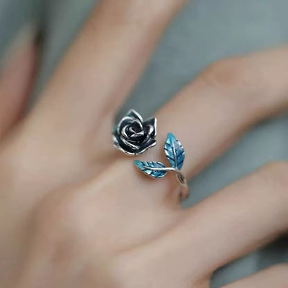 Retro Blau Emaille Rose Persönlichkeit All-Match Ring