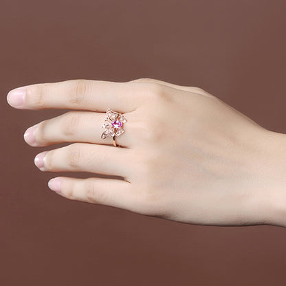 Anillo abierto de turmalina con mariposa ahuecada de moda