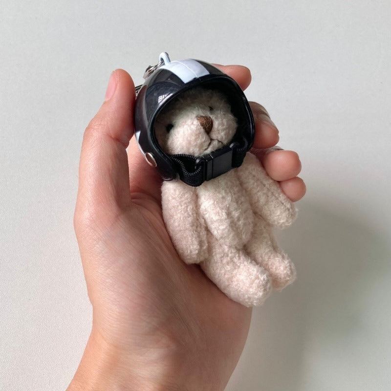 South Korea Ins Cute Motorcycle Helmet Bear Pendant Plush Key Chain