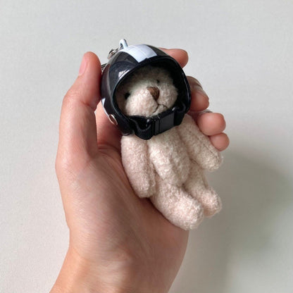 Llavero de peluche con colgante de oso y casco de motocicleta de Corea del Sur