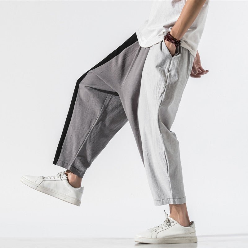 Japanese Trend Color Contrast Striped Harem Pants Men - BAGMODA