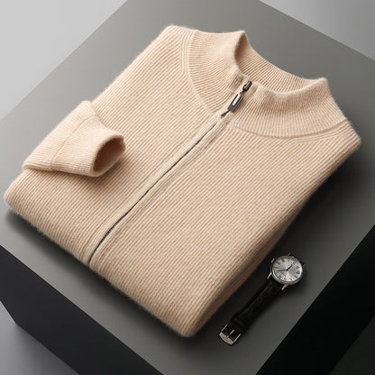 Men's Cardigan Half Turtleneck Zipper Wool Coat Sweater
