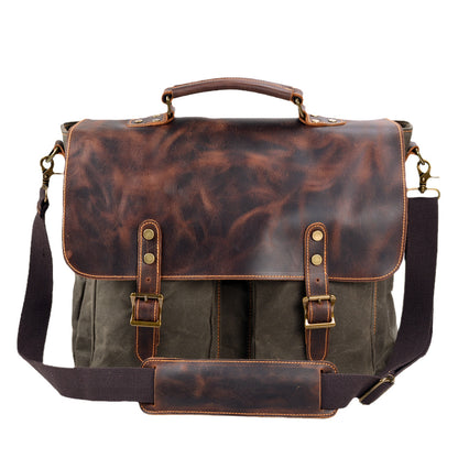 Bolso maletín de cuero con costuras de lona impermeable