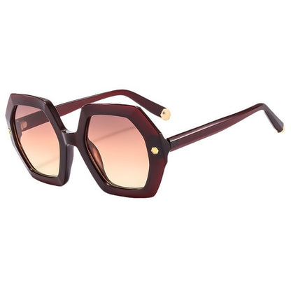 Neue unregelmäßige Sonnenbrille mit sechseckiger Niete für Damen