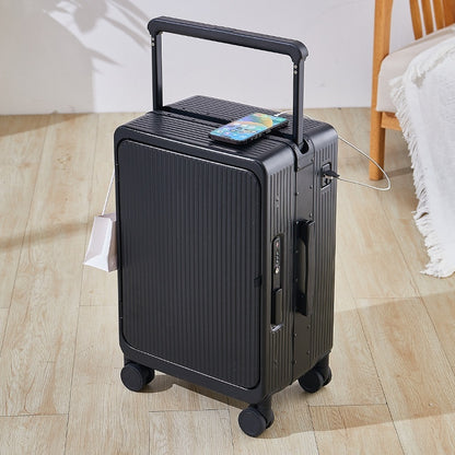 Maleta con ruedas multifuncional con carga USB, cierre frontal, ruedas anchas, universal, 20 pulgadas