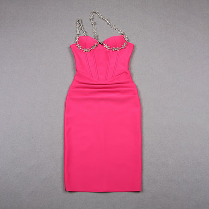 Vestido de verano sin mangas con escote oblicuo y vendaje para mujer, para fiestas y banquetes