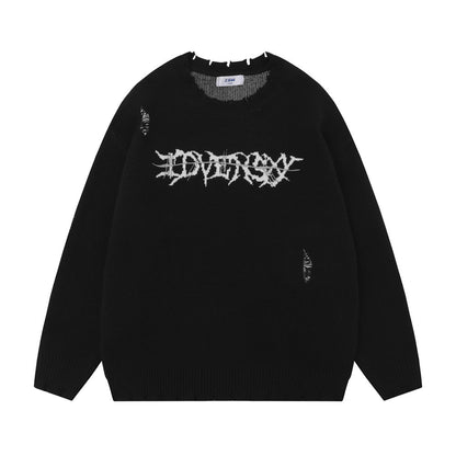 Skull Skeleton Ripped Round Neck Sweater