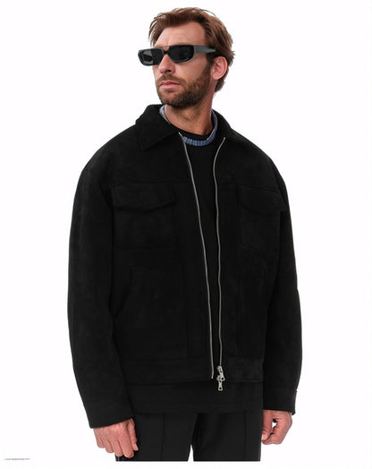 Mode Herren Pelz Reißverschluss große Tasche Jacke Mantel