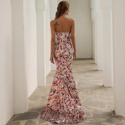 Vestido sexy con escote en V y hombros descubiertos con lentejuelas para mujer