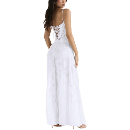 Mode Strapsspitze Langes Kleid Sommer Trägerlosen Kragen Elegante Abendkleider Für Frauen