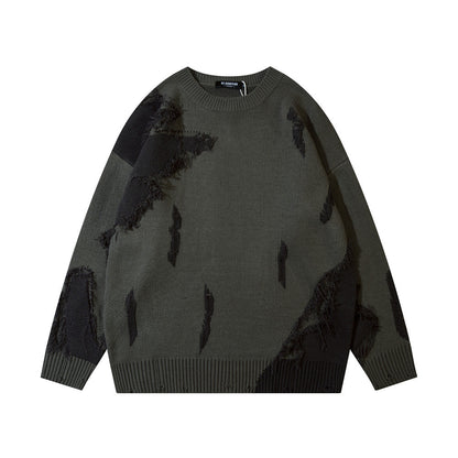 Loose Fur Hem Long Sleeve Round Neck Pullover Sweater