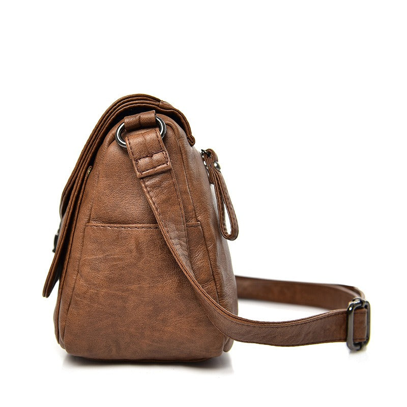 Soft leather retro crossbody bag
