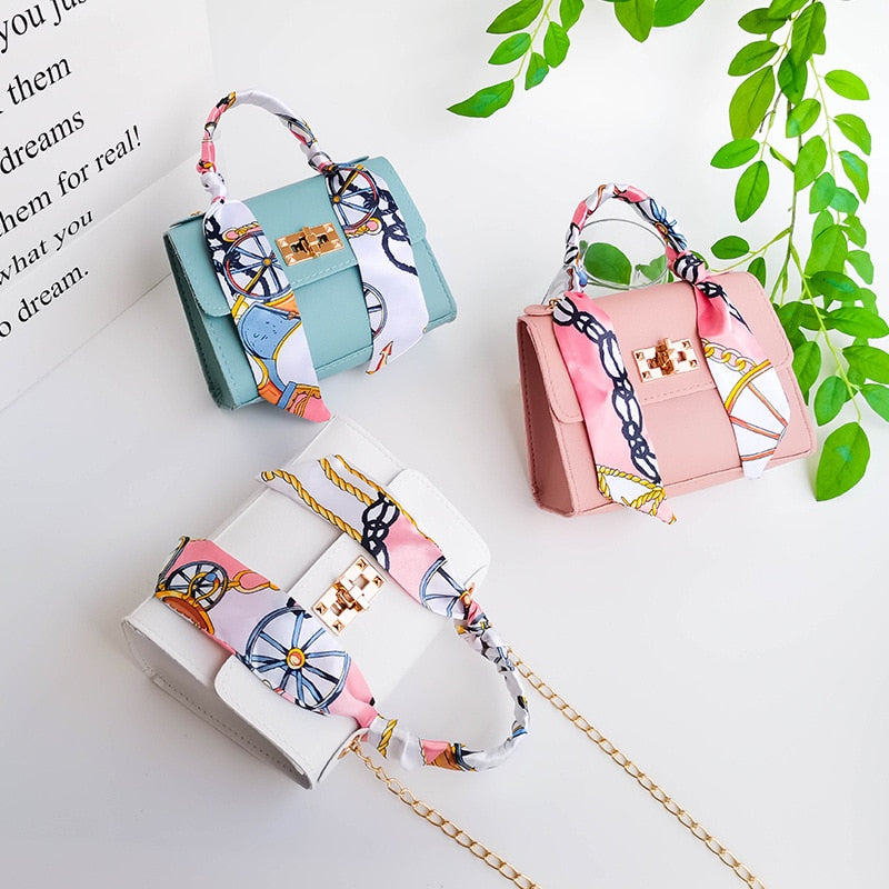 Silk Scarf Lock Chain Square Bag