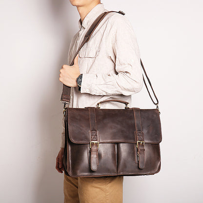 Tragbare Aktentasche aus Crazy Horse-Leder im Retro-Stil mit großer Kapazität für Herren