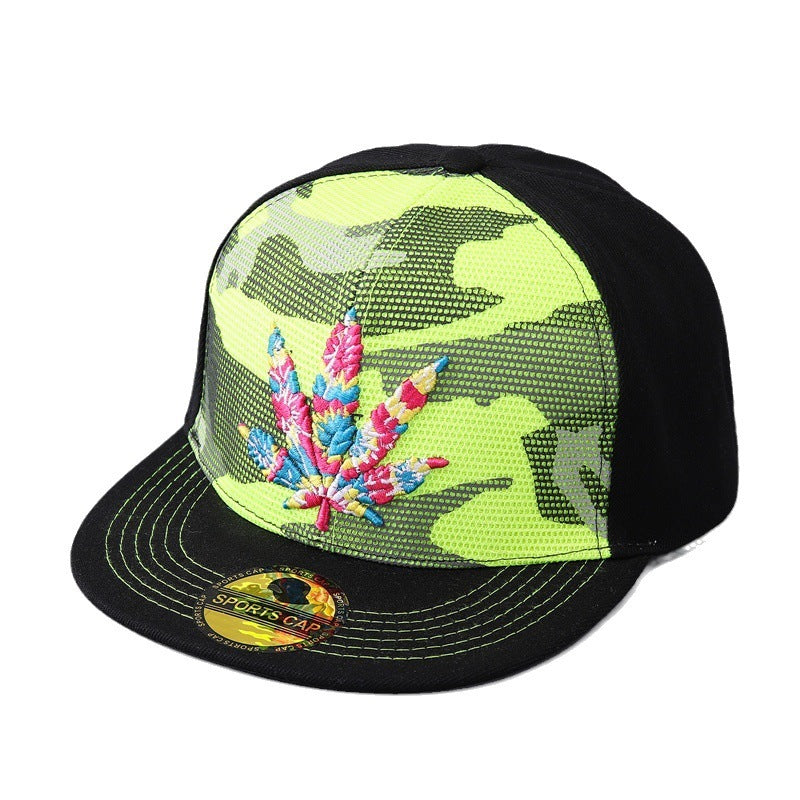 Embroidered Maple Leaf Hip Hop Outdoor Leisure Breathable Camouflage Flat Brim Baseball Caps