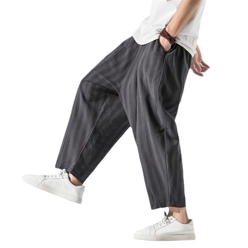 Japanese Trend Color Contrast Striped Harem Pants Men - BAGMODA