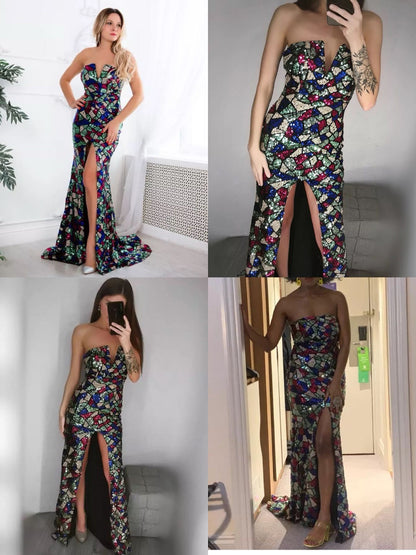 Vestido sexy con escote en V y hombros descubiertos con lentejuelas para mujer