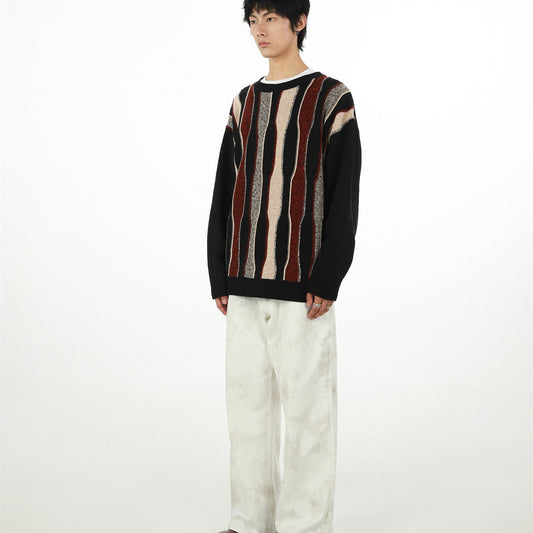 Men's And Women's Retro Personality Round Neck Knitted Striped Sweater