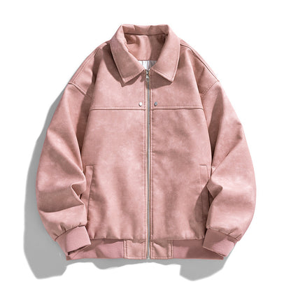Chaqueta de tela de gamuza americana con solapas retro de cuero