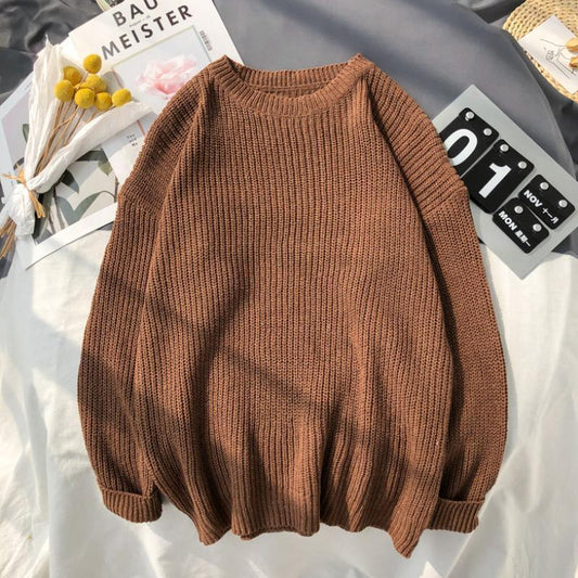 Men's Solid Color Round Neck Sweater Knit Bottoming Shirt