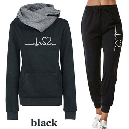 Frauen Trainingsanzug Pullover Hoodies und Schwarze Hosen Herbst