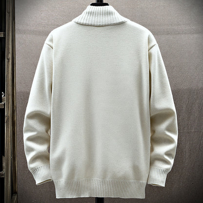 Autumn And Winter Leisure Fleece-lined Men's Cardigan Long Sleeve Youth Popularity Stand Collar Sweater