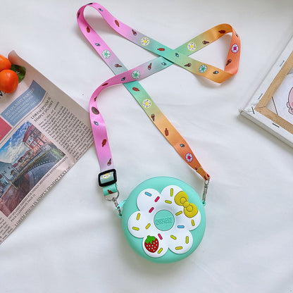 Bolso bandolera portátil de silicona para niños con forma de donut de fruta