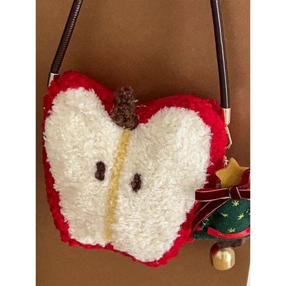 Bolso bandolera de peluche de manzana