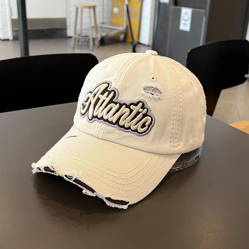 Cotton Retro Tattered Jeans Letter Embroidered Baseball Cap