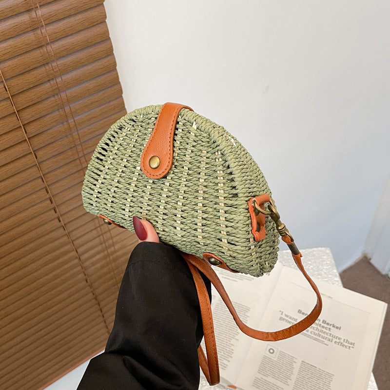 Semi-Circle Mini Oblique Straw Bag
