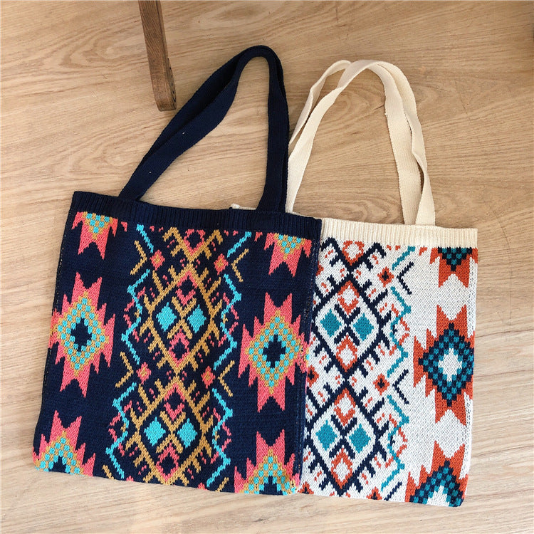Knitted portable tote bag wool one-shoulder women's cloth bag