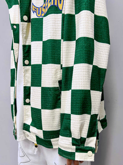 Retro Kontrastfarbe Grün Karierte Reversjacke Herren