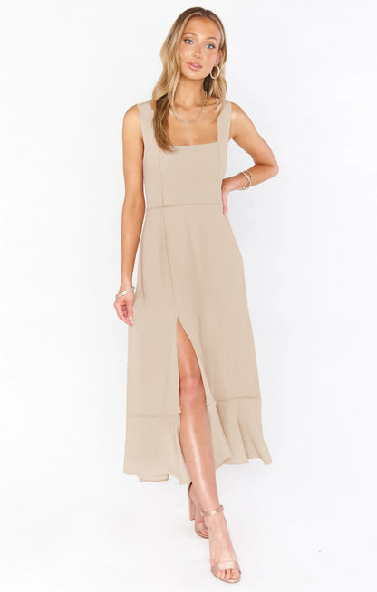 Temperamentvolles Hosenträger-Split-Kleid mit Schnürdesign, modische Sommer-Strandkleider mit Rüschen für Damen