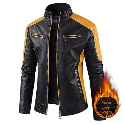 Europäische Größe Herbst Und Winter Freizeit Leder herren Mantel Fleece-gefüttert