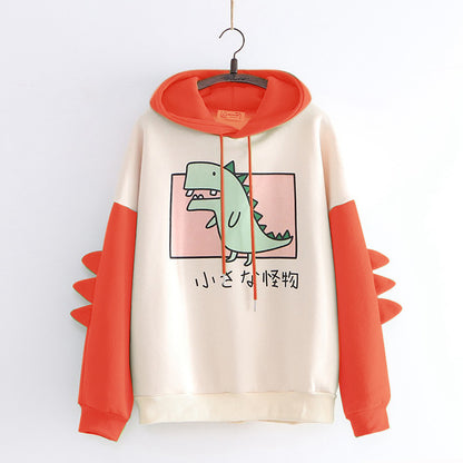 Niedlicher Kapuzenpullover mit Dinosaurier-Print und Plüsch-Sweatshirt