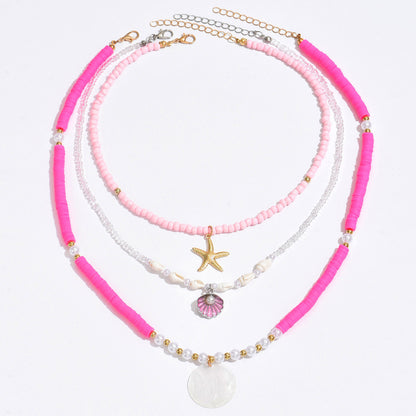 Collar de cuentas de arcilla polimérica para mujer, concha multicapa, cadena doble para clavícula