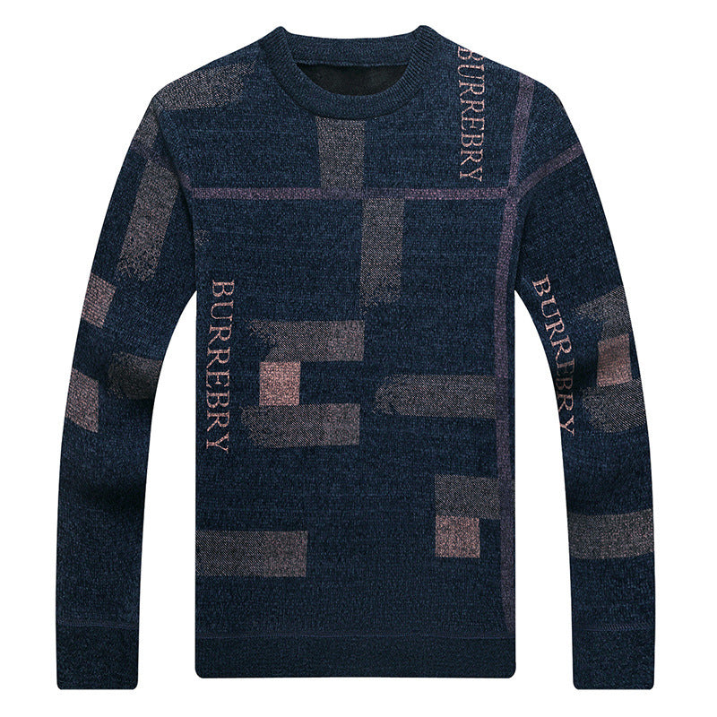 Suéter de chenilla tejido para hombre, nuevo estilo, cuello redondo, felpa