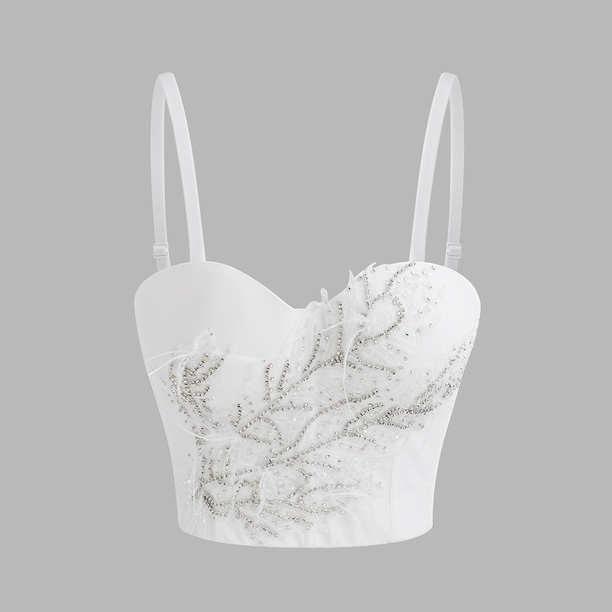 Sexy Fishbone Bralette with Rhinestone and Bead Embellishment