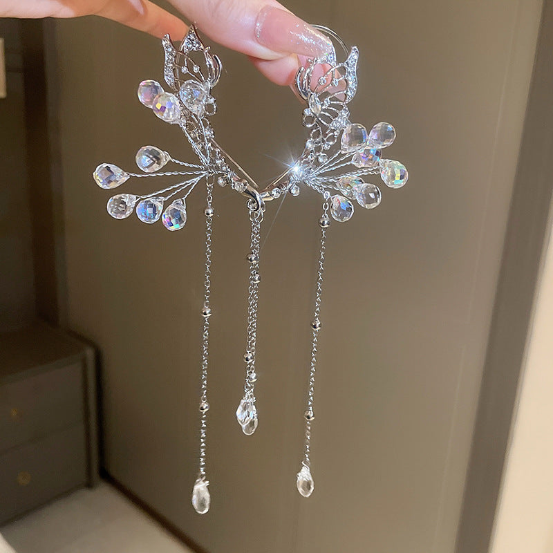No Pierced Diamond Butterfly Crystal Tassel Ear Hanging